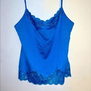 Blue Lace Trim Cami with Sequins